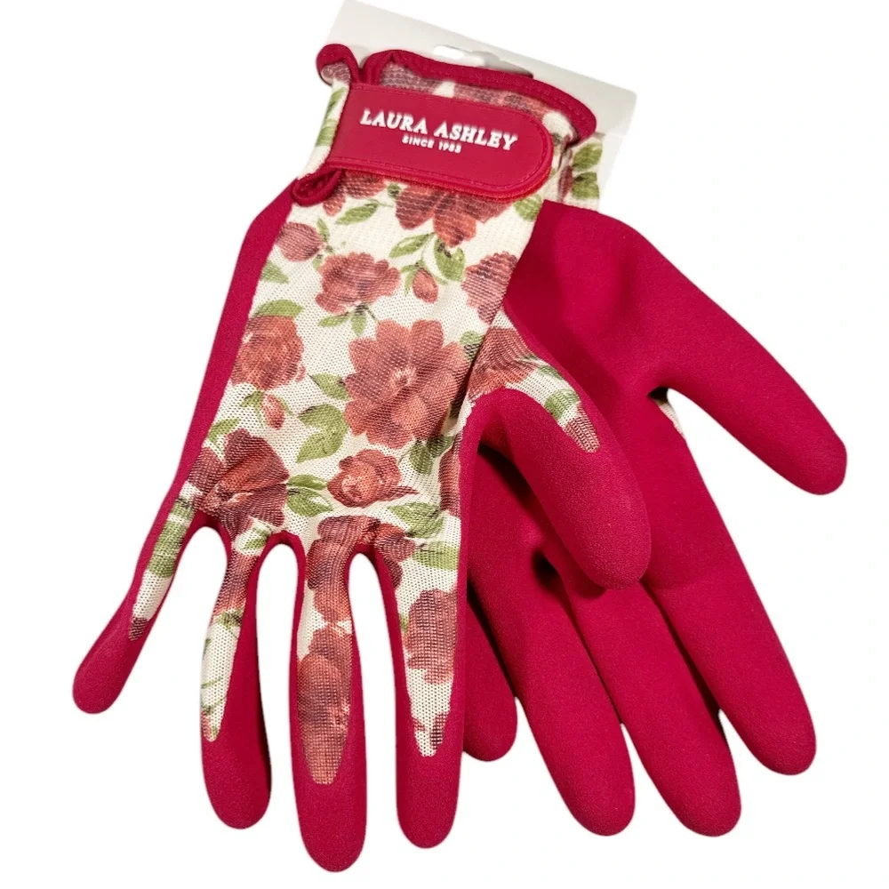 NEW Laura Ashley CRESSIDA Dark Red Floral All Weather Garden Gloves